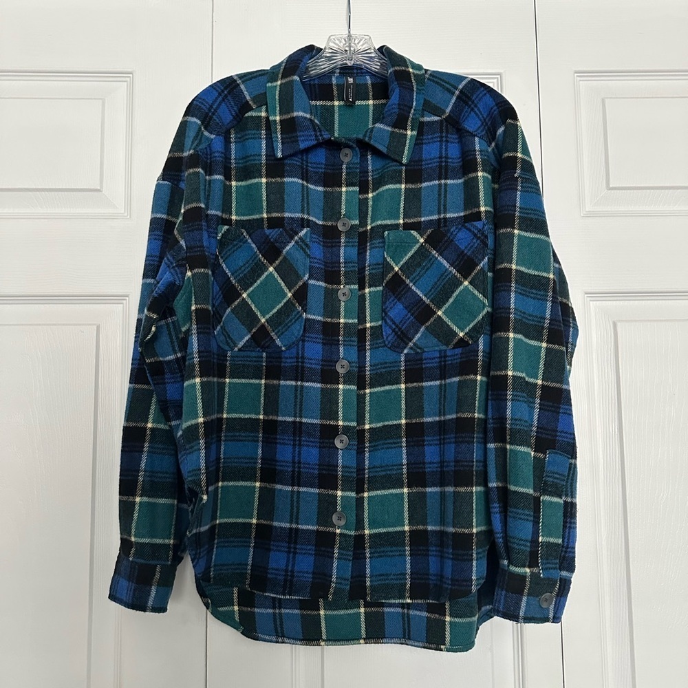 Zara Blue & Green Plaid Shacket – Women’s Size S – Cozy Oversized Flannel Jacket - Picture 3 of 6